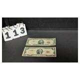 2 Dollar & 5 Dollar Red Seal Currency