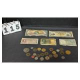 Group of Foreign Coins & Currency (some silver)