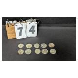 10 Silver Washington Quarters