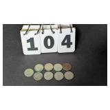 8 V Nickels & 1 Shield Nickel