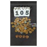 4 Indian Head Pennies & Approx. 73 Wheat Pennies