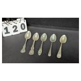 5 Sterling Teaspoons