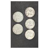 5 Franklin Half Dollars