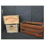 2 Advertising Boxes & Wooden Crate