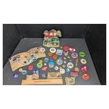Assorted Buttons, Currency & Bookend, Etc