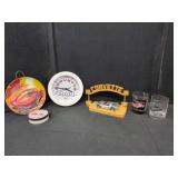 Corvette Lot with Clock, Metal Tin, & Glasses