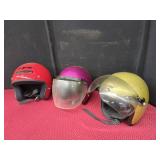 Three Vintage Motorcycle Helmets