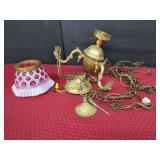 Brass Hanging Light Fixture with Glass Shade
