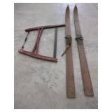 Wooden Skis & One Person Crosscut Saw