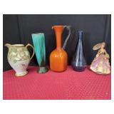 Hand-Painted Vase, Pitchers and Figurine