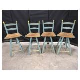 Four Rush Seat Swivel Stools