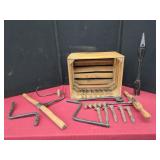 Assorted Tools with Wooden Crate