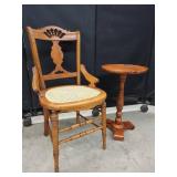 Wood Chair with Cane Seat and Side Table