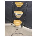 Pottery Mixing Bowls with Metal Stand