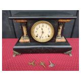 Mantel Clock with Marble Columns and Key