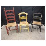 Three Painted Wooden Chairs, Rush Seats