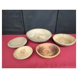 Five Wooden Bowls with Varied Finishes