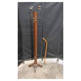 Wooden hall tree and Walking Stick