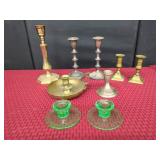 Brass , Silverplate and Glass Candle Holders