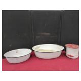 Three Metal Enamelware Pieces