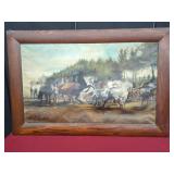 Framed Equestrian Scene Oil Painting