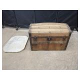 Wooden Trunk With Metal Trim and Marble Slab