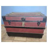 Antique Wooden Ribbed Trunk