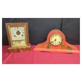 TWO MECHANICAL MANTEL CLOCKS