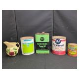 GLF OIL CANS ANTI-FREEZE AND CERAMIC PITCHER