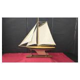 WOODEN SAILBOAT MODEL WITH BASE