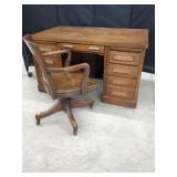 SOLID WOOD DESK AND SWIVEL CHAIR