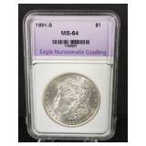 1891-S MORGAN SILVER DOLLAR MS-64