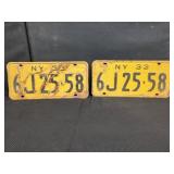 PAIR 1933 NEW YORK LICENSE PLATES