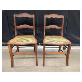 WOOD AND CANE SEATED CHAIRS