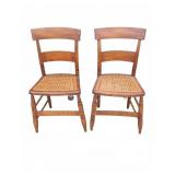 WOOD AND CANE SEATED CHAIRS
