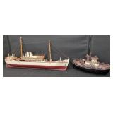 TWO WOOD SHIP AND TUGBOAT MODELS