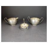 WALLACE STERLING CREAMER, SUGAR, AND STRAINER SET