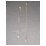 TWO 14K NECKLACES WITH CROSS PENDANTS