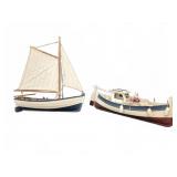 TWO WOODEN MODEL FISHING BOATS