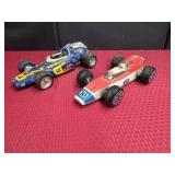 PORCELAIN RACE CAR FIGURINES: DECANTERS