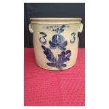 LYONS, NY STONEWARE CROCK WITH FLORAL DESIGN