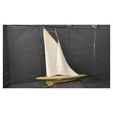 WOODEN MODEL SAILBOAT WITH FABRIC SAILS