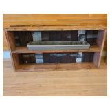 LARGE WOODEN SHELF WITH METAL ORGANIZER BIN