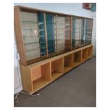 LARGE GLASS 2 SECTION DISPLAY CASE WITH WOOD BASE