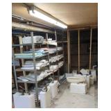 TOILET TANK LIDS & PARTS WITH METAL SHELVING UNIT