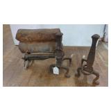 CAST IRON ANDIRON SET WITH GAS LOG INSERT
