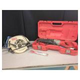 MILWAUKEE SAWZALL WITH CASE AND RYOBI CIRCULAR SAW