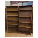 PAIR TALL WOOD BOOKCASES WITH FIVE SHELVES