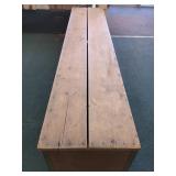 LARGE WOOD HOMEMADE BENCH WITH METAL TRIM
