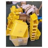 BULK LOT YELLOW PLASTIC BINS & CARDBOARD BOXES
